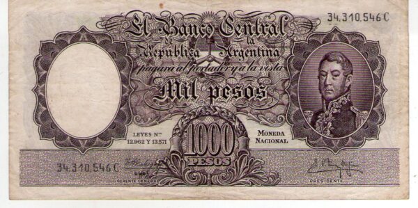 Argentina 1.000 Pesos Moneda Nacional serie C Fabregas-M. Delfino Bottero 2054 MB-