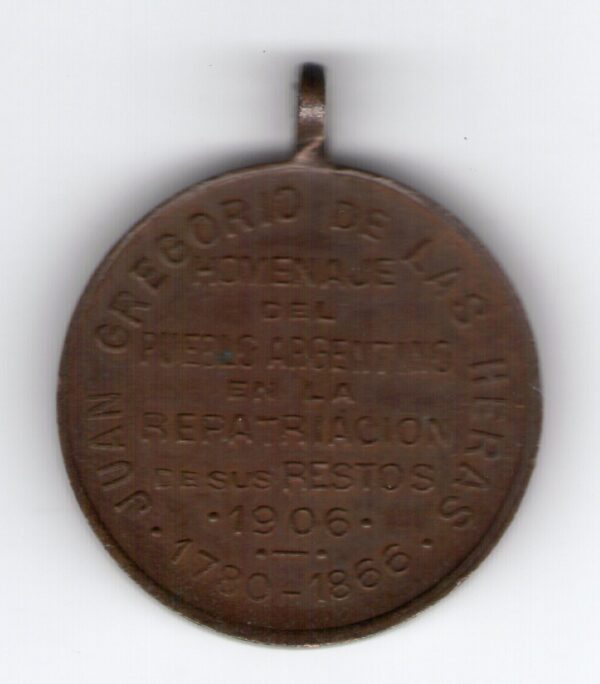 Medalla al General Las Heras el Pueblo Argentino en la Repatriacion de sus Restos 1906 - Imagen 2