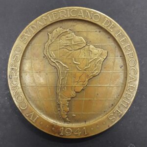 Medalla IV Congreso Sudamericano de Ferrocarriles 1941 Republica de Colombia Bogota