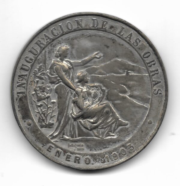 Medalla Inaguracion Ferrocarril Jujuy a Bolivia Estacion Perico a Ledesma 1903 . Cobre Plateado. Diametro 50mm