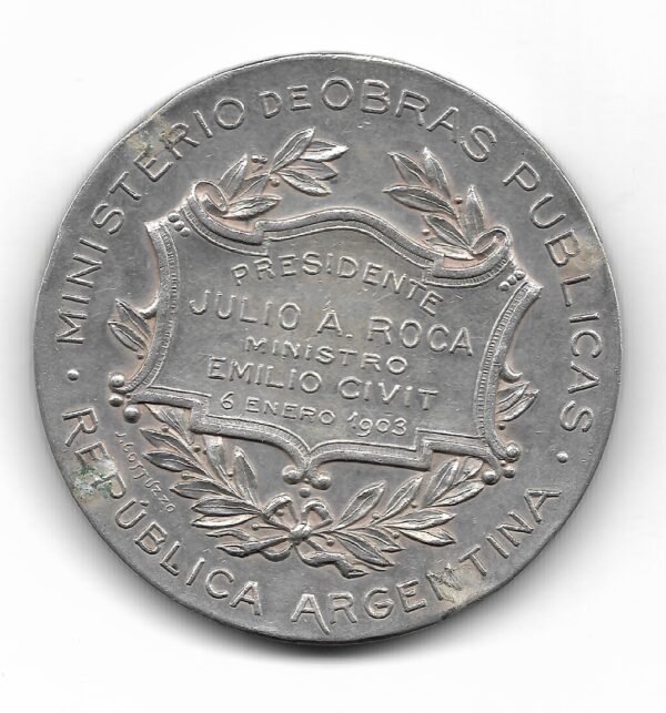 Medalla de Plata Ferrocarril Central Norte Prolongacion a Ledesma y Oran 1903 - Imagen 2