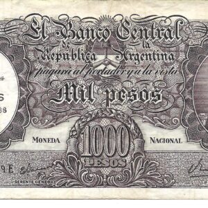 Argentina 1.000 Pesos Moneda Nacional Resellado a 10 Pesos Ley serie E Ianella-Real Bottero 2212  MB-