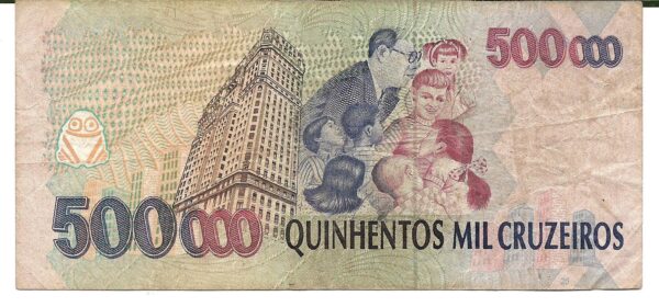 Brasil 500 Cruzeiros Reales Resellado Sobre 500.000 Cruzeiros P239a MB- - Imagen 2