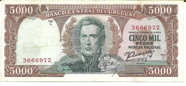 Uruguay 5000 Pesos ND 1967 P50b MB+