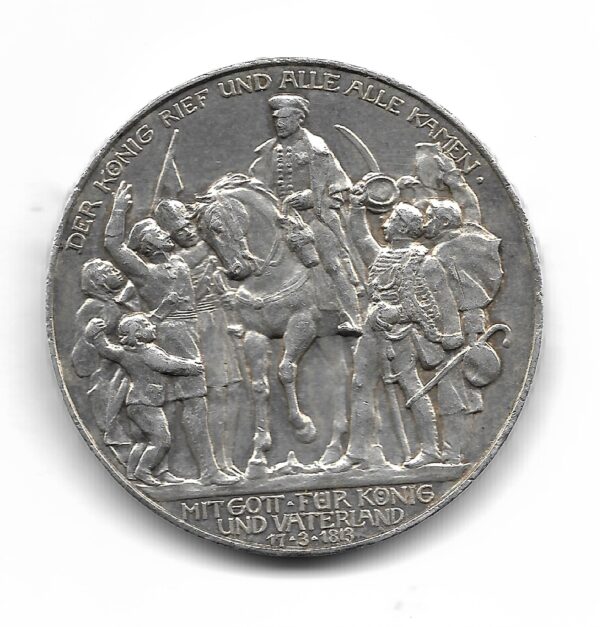 Alemania Prusia 3 Marcos de Plata 1913A 100 Aniversario Victoria Sobre Napoleon KM534 EXC