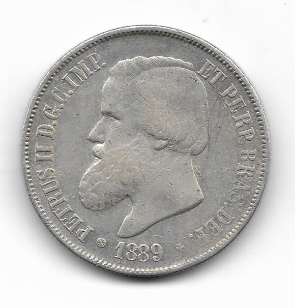 Brasil 2000 Reis de Plata 1889 KM485 EXC - Image 2