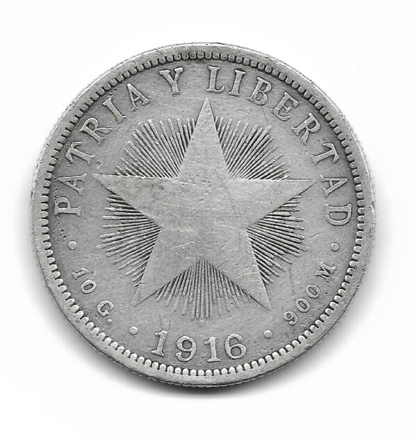 Cuba 40 Centavos de Plata 1916 Escaso KM14 MB- - Imagen 2