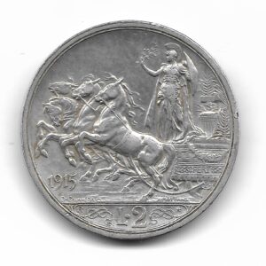 Italia 2 Liras de Plata 1915 KM55 EXC-