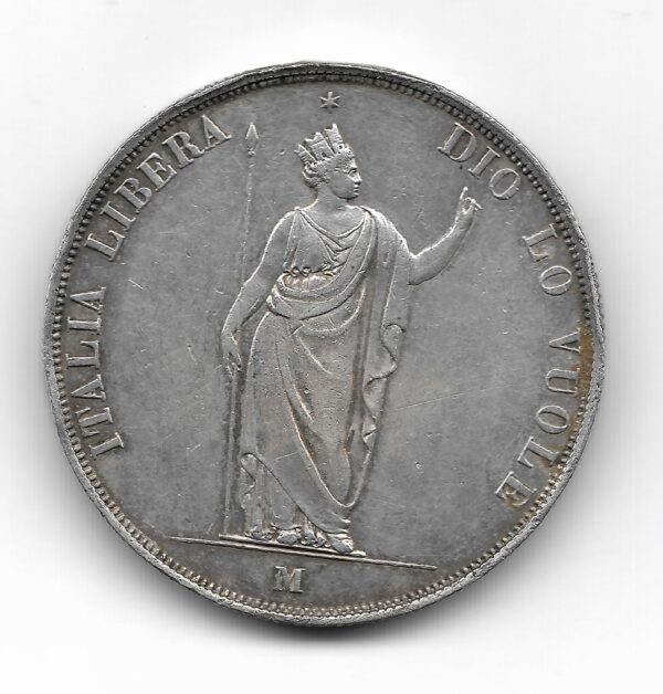 Italia Lombardia Venecia  Gobierno Provisorio 5 Liras de Plata 1848 KM22.1 EXC-