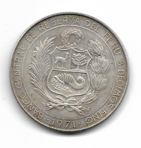 Peru 50 Soles de Plata 1971 Conmemorativa 150 Años de la Independencia Tupac Amaru KM256 SC- - Imagen 2