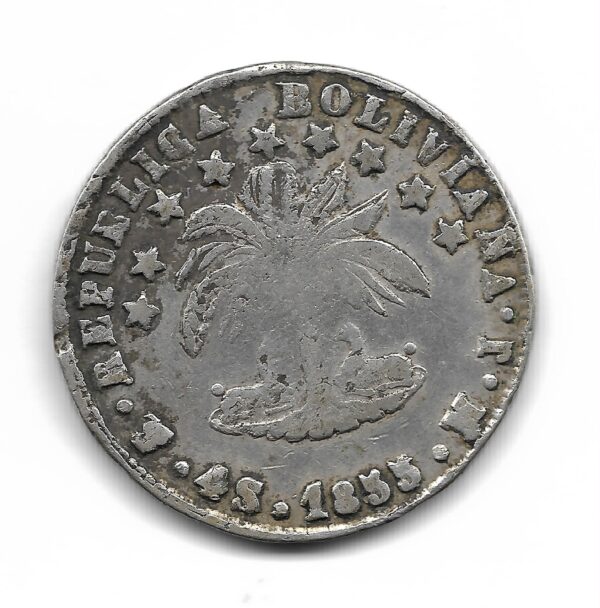 Bolivia 4 Soles de Plata 1855 M.J KM123.2 MB