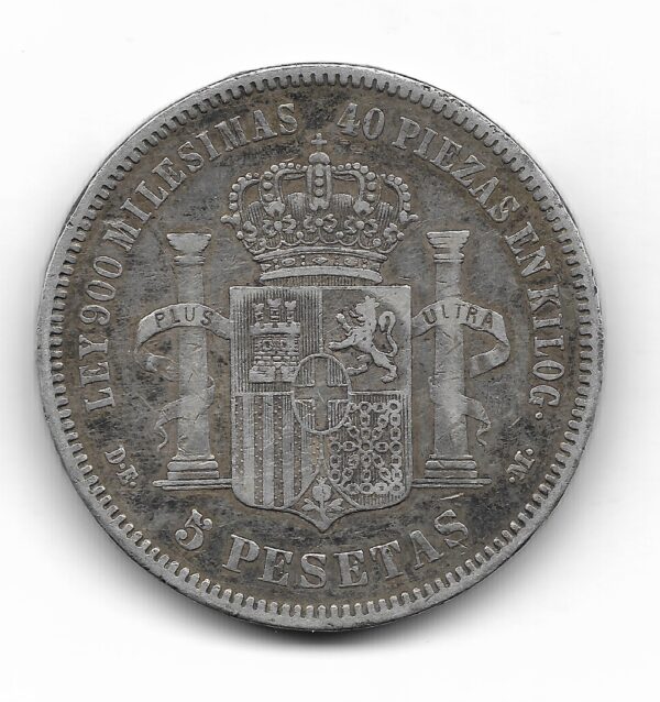 España 5 Pesetas de Plata 1871 *74 DE-M Amadeo I KM666 MB+ - Imagen 2