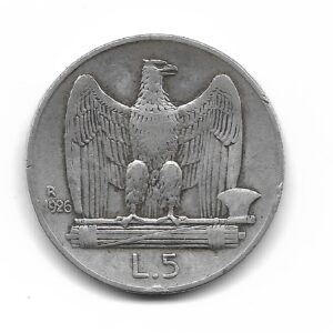 Italia 5 Liras de Plata 1926 KM67.1 MB