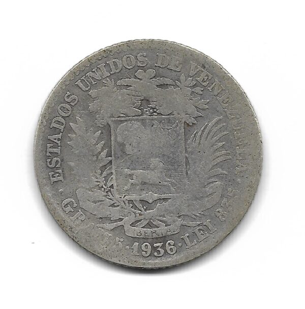 Venezuela 1 Bolivar de Plata 1936 Y22 B+