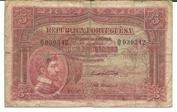 Angola Colonia Portuguesa 5 Angolares 14-8-1926 P66 B+