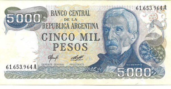5000 Pesos Ley serie A Bottero 2465a Lopez–Diz EXC
