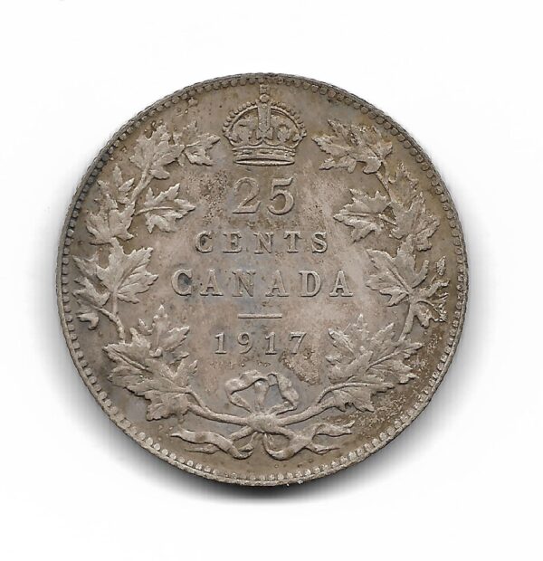 Canada 25 Cents de Plata 1917 KM24 EXC