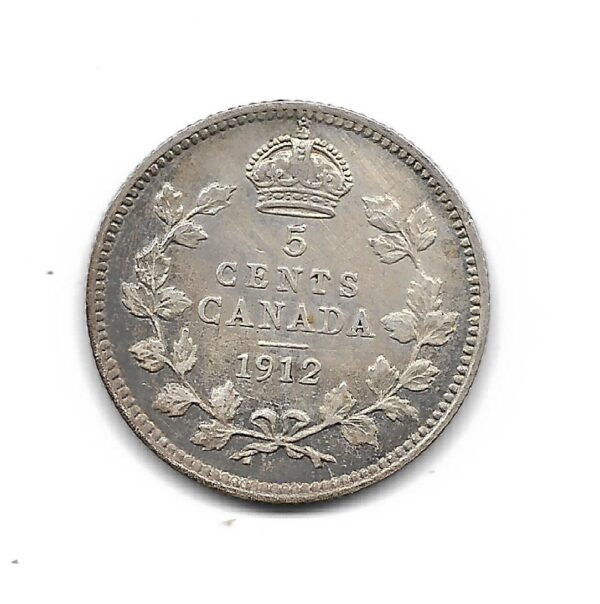 Canada 5 Cents de Plata 1912 KM22 EXC-
