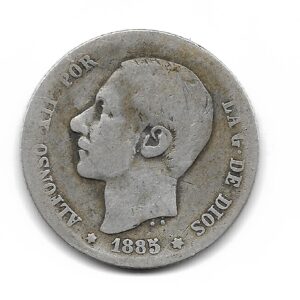 España 1 Peseta de Plata 1885 KM686 B+