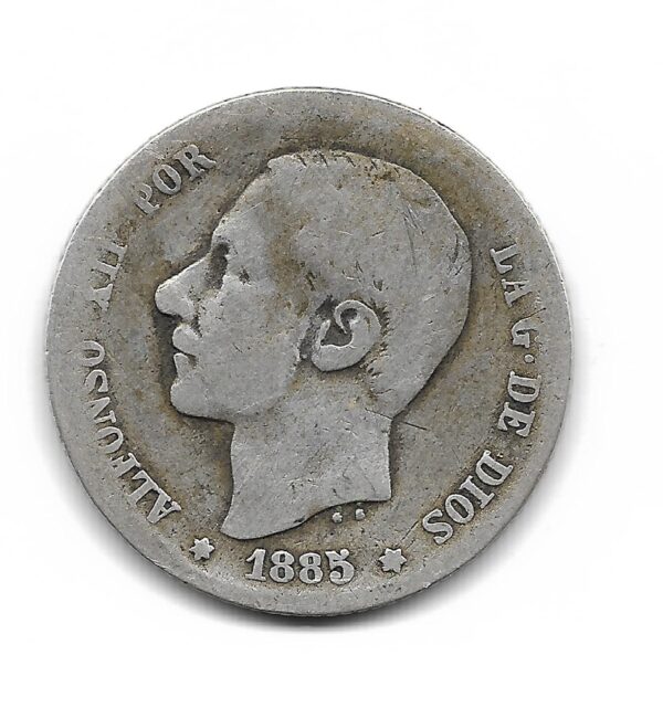 España 1 Peseta de Plata 1885 KM686 B+