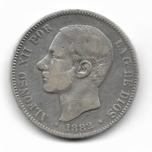España 5 Pesetas de Plata 1882 *82 MS-M KM688 MB