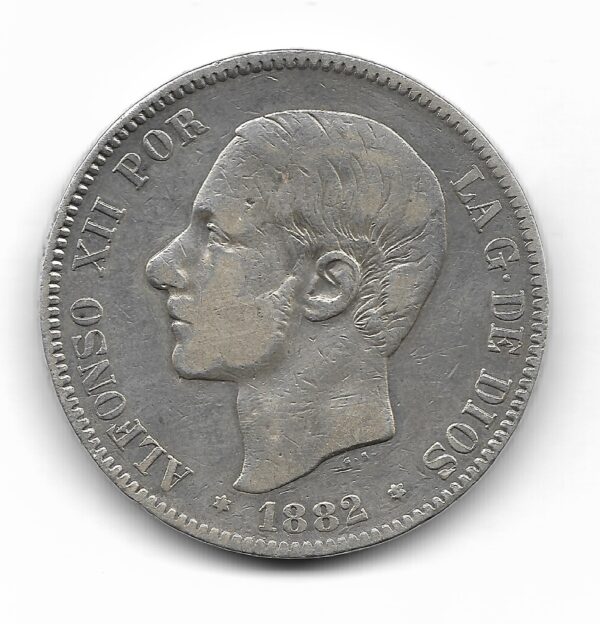 España 5 Pesetas de Plata 1882 *82 MS-M KM688 MB
