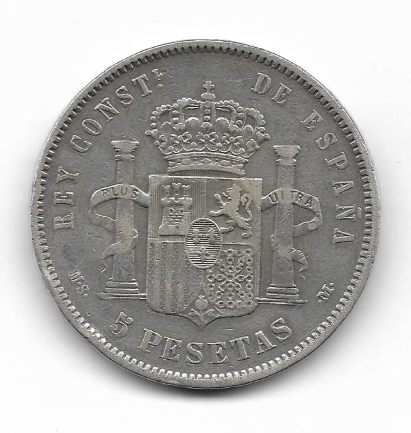 España 5 Pesetas de Plata 1882 *82 MS-M KM688 MB - Imagen 2