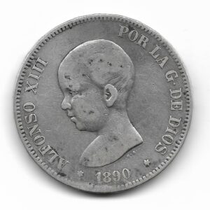 España 5 Pesetas de Plata 1890 MP-M KM689 MB