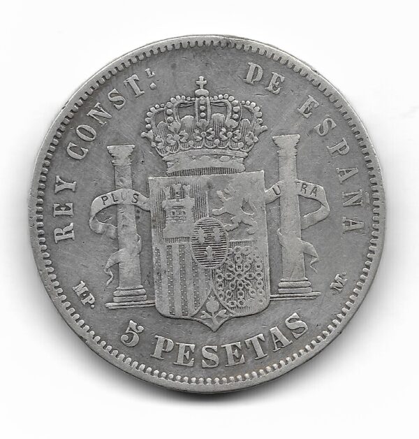 España 5 Pesetas de Plata 1890 MP-M KM689 MB - Imagen 2