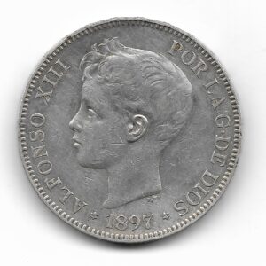 España 5 Pesetas de Plata 1897 *97 SG-V KM707 MB+