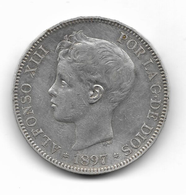 España 5 Pesetas de Plata 1897 *97 SG-V KM707 MB+