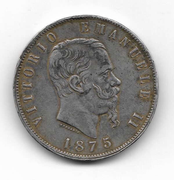 Italia 5 Liras de Plata 1875M KM8.3 MB+