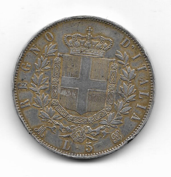 Italia 5 Liras de Plata 1875M KM8.3 MB+ - Imagen 2