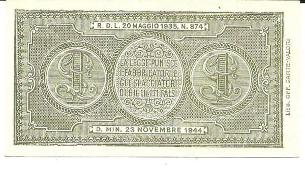 Italia 1 Lira 1944 P29b SC - Imagen 2
