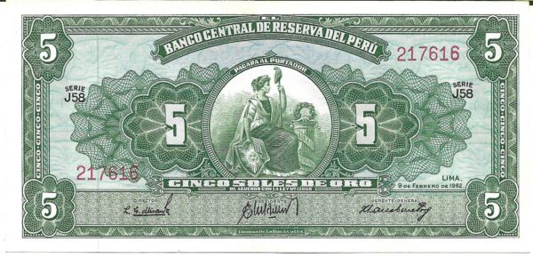 Peru 5 Soles de Oro 1962 P83 SC-