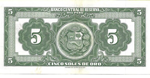 Peru 5 Soles de Oro 1962 P83 SC- - Image 2