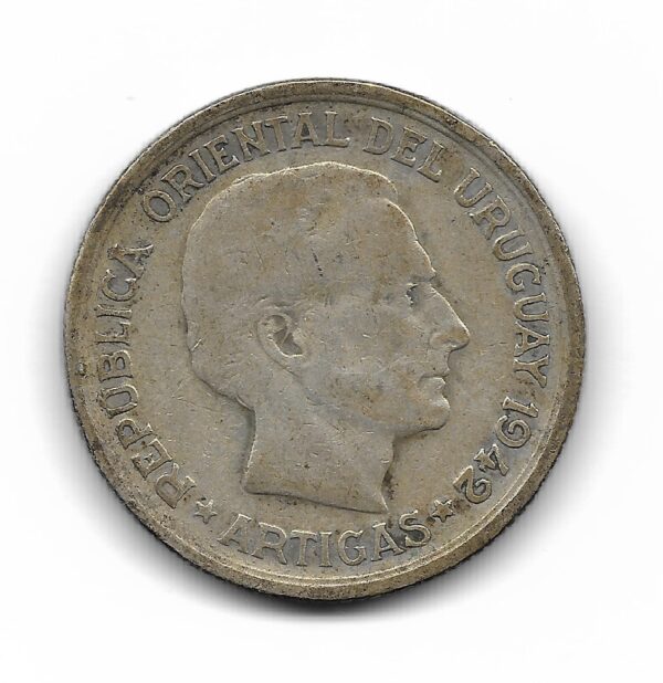 Uruguay 1 Peso de Plata 1942 KM30 MB - Imagen 2