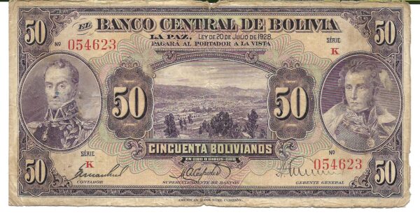 Bolivia 50 Bolivianos 1928 P124 B-