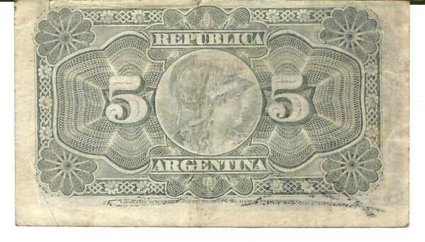 Argentina Fraccionario Caja de Conversion 5 Centavos 1891 Bottero 1011 Areco-Molina serie F MB+ - Imagen 2