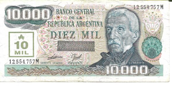 Argentina 10.000 Australes Transitorio De Paul- Fraga Bottero 2876 MB