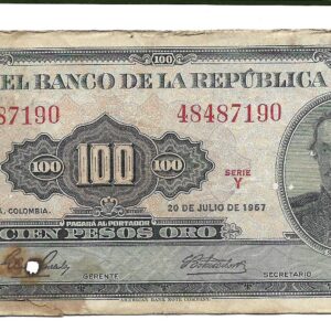 Colombia 100 Pesos Oro 1967 P403c B-
