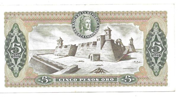 Colombia 5 Pesos Oro 1977 P406f EXC - Imagen 2