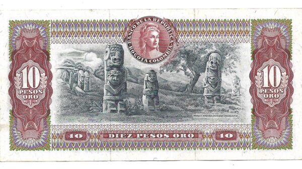 Colombia 10 Pesos Oro 1974 P407e Con Hilo de Seguridad MB - Imagen 2