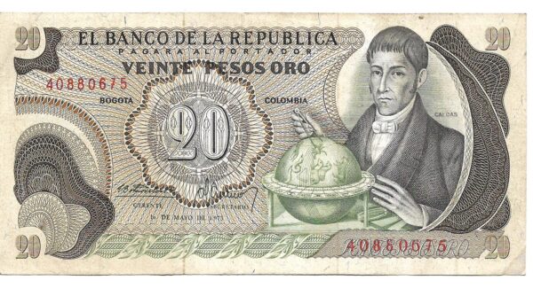 Colombia 20 Pesos Oro 1973 P409a MB