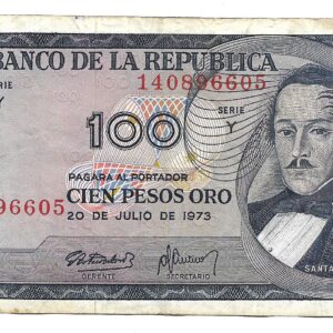 Colombia 100 Pesos Oro 1973 P415 MB-