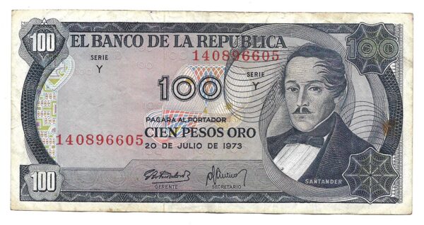 Colombia 100 Pesos Oro 1973 P415 MB-