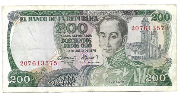 Colombia 200 Pesos Oro 1978 P419 MB (escrito)