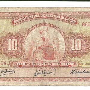 Peru 10 Soles de oro 1961 P82A B+