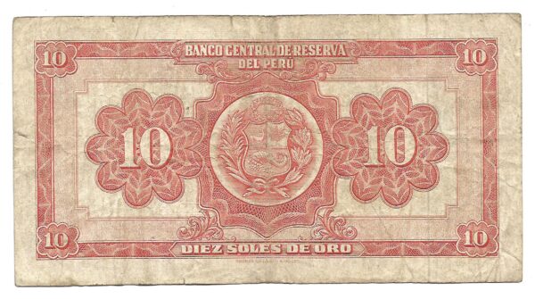 Peru 10 Soles de oro 1961 P82A B+ - Imagen 2