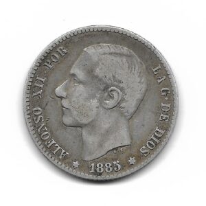 España 1 Peseta de Plata 1885 *85 MS-M KM686 MB